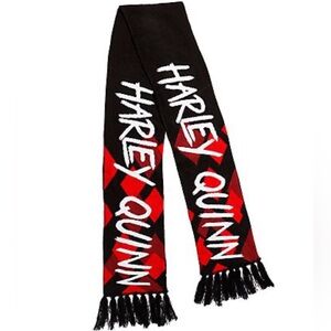 HARLEY QUINN DC Comics Batman Black & Red Spell Out Fringed Knit Winter Scarf